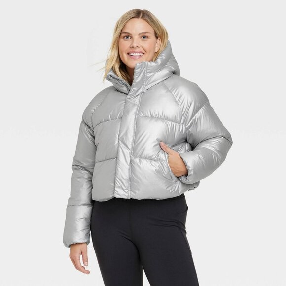 All in Motion Women's Snowsport Metallic Silver Puffer Winter Jacket - Picture 1 of 5